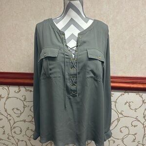INC: Split Band Collar Blouse